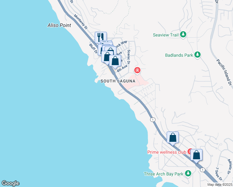 map of restaurants, bars, coffee shops, grocery stores, and more near 31877 Circle Drive in Laguna Beach