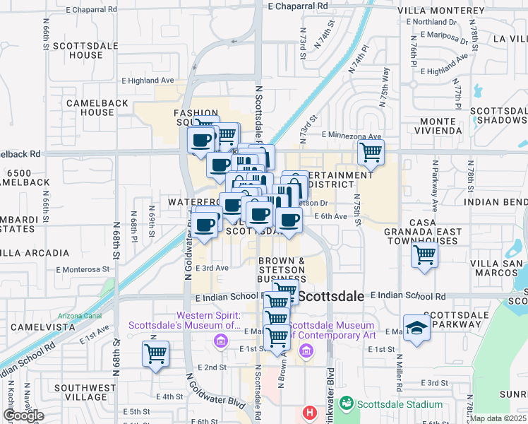 map of restaurants, bars, coffee shops, grocery stores, and more near 4305 North Scottsdale Road in Scottsdale
