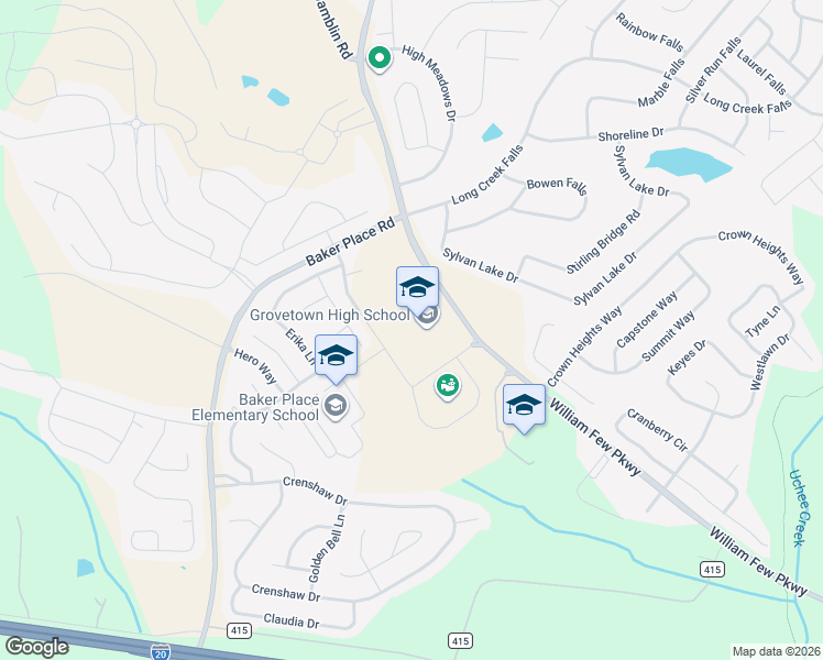 map of restaurants, bars, coffee shops, grocery stores, and more near 2010 Warrior Way in Grovetown