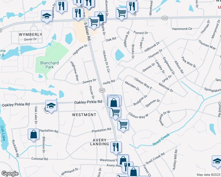 map of restaurants, bars, coffee shops, grocery stores, and more near 157 Hickory Drive South in Martinez