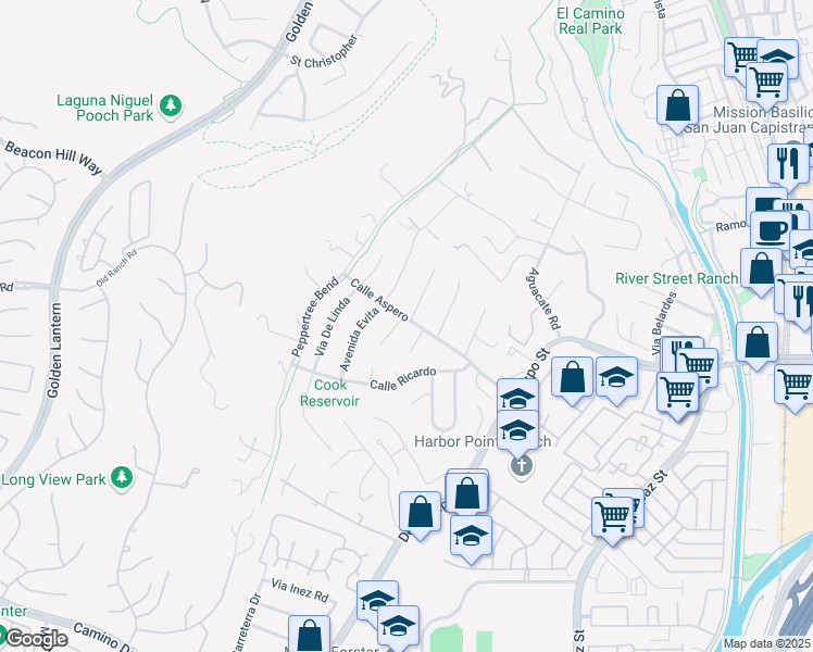 map of restaurants, bars, coffee shops, grocery stores, and more near 31912 Paseo De Elena in San Juan Capistrano