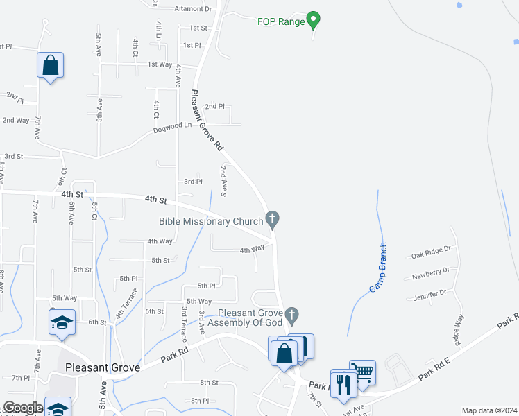 map of restaurants, bars, coffee shops, grocery stores, and more near 336 Pleasant Grove Road in Pleasant Grove