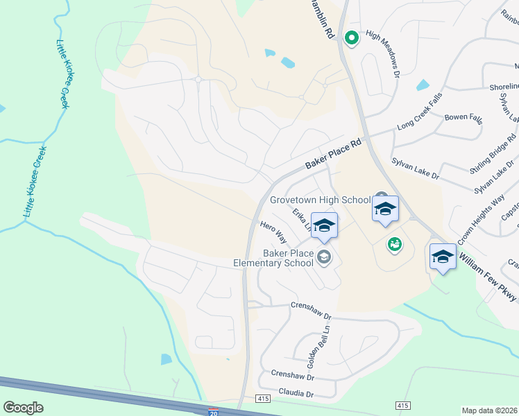 map of restaurants, bars, coffee shops, grocery stores, and more near 819 Erika Lane in Grovetown