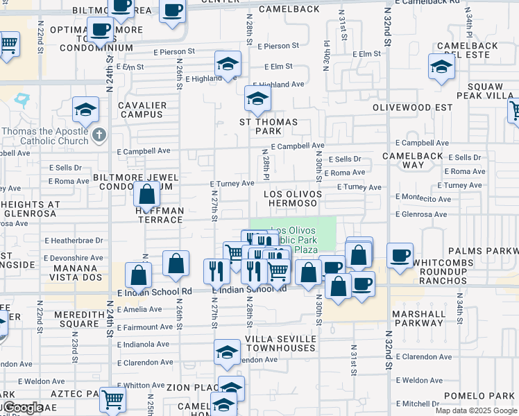 map of restaurants, bars, coffee shops, grocery stores, and more near 4317 North 28th Street in Phoenix
