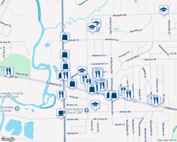 map of restaurants, bars, coffee shops, grocery stores, and more near 205 East Manor Drive in Columbus