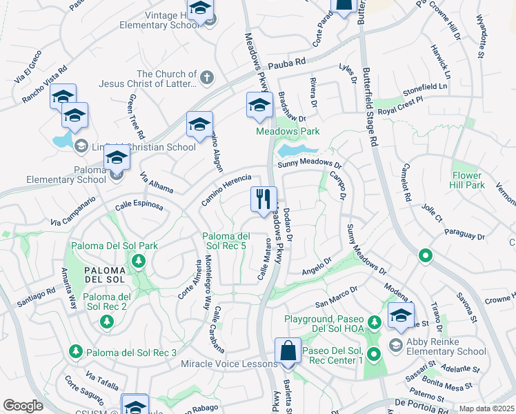 map of restaurants, bars, coffee shops, grocery stores, and more near 32275 Corte Illora in Temecula