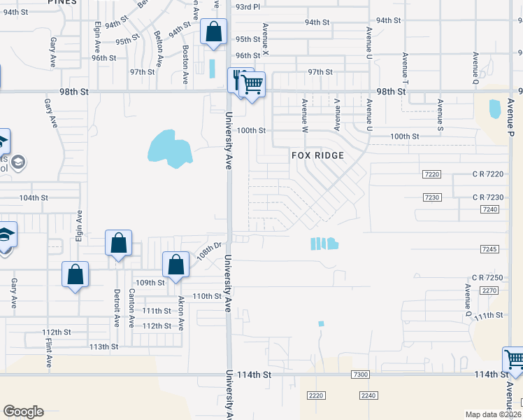 map of restaurants, bars, coffee shops, grocery stores, and more near 2120 105th Street in Lubbock
