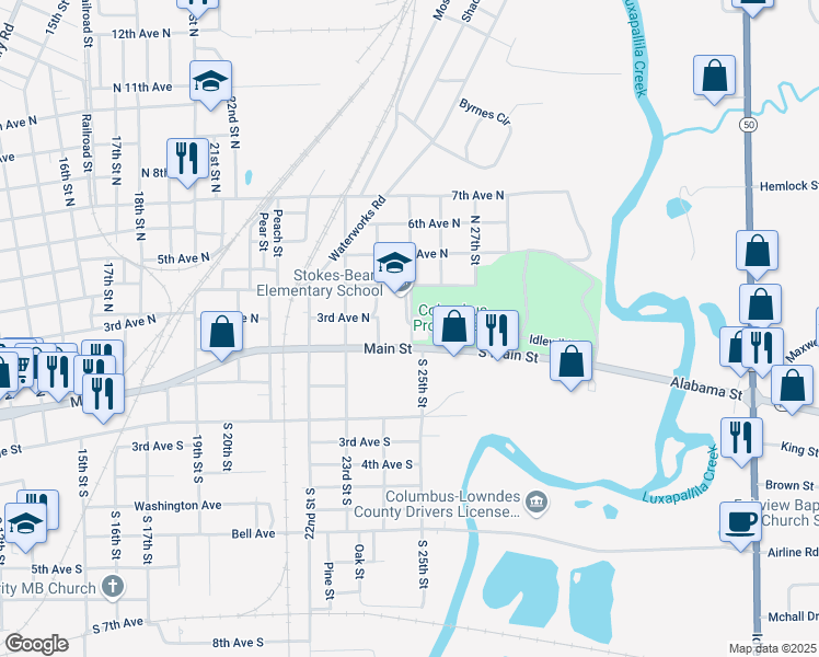 map of restaurants, bars, coffee shops, grocery stores, and more near 311 South 25th Street in Columbus