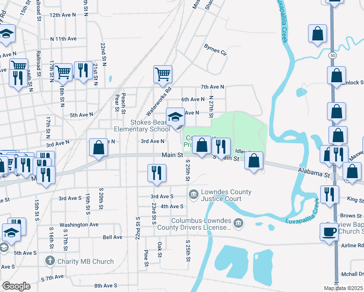 map of restaurants, bars, coffee shops, grocery stores, and more near 311 South 25th Street in Columbus