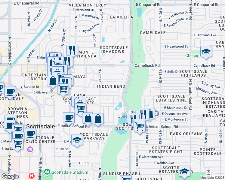 map of restaurants, bars, coffee shops, grocery stores, and more near in Scottsdale