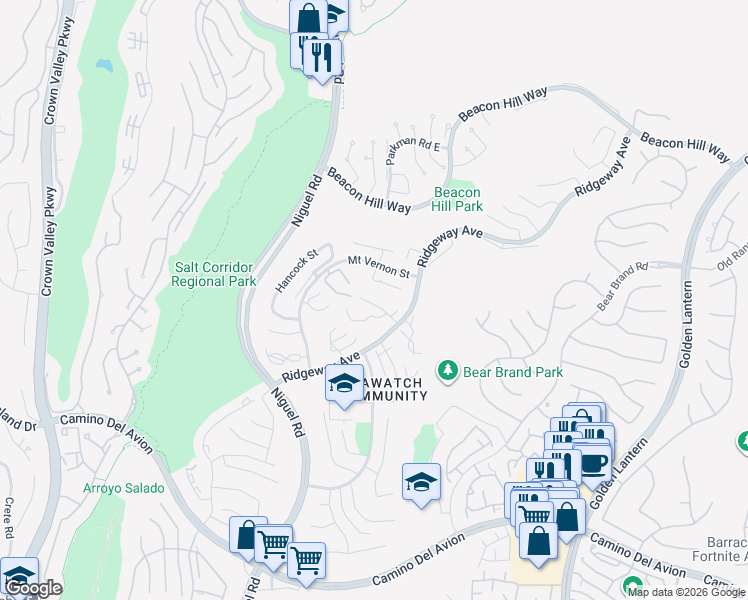 map of restaurants, bars, coffee shops, grocery stores, and more near 11 Pemberton in Laguna Niguel