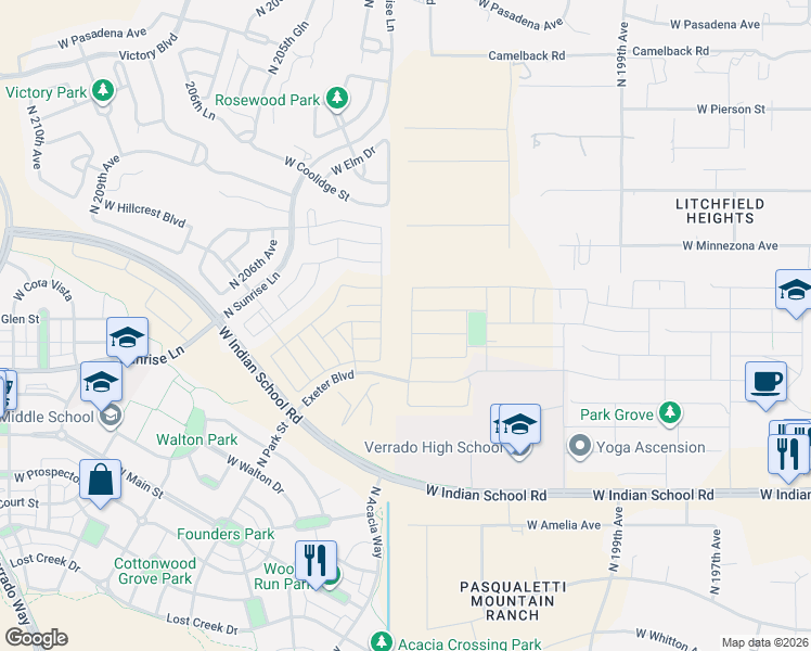 map of restaurants, bars, coffee shops, grocery stores, and more near 4462 North Tuthill Road in Buckeye