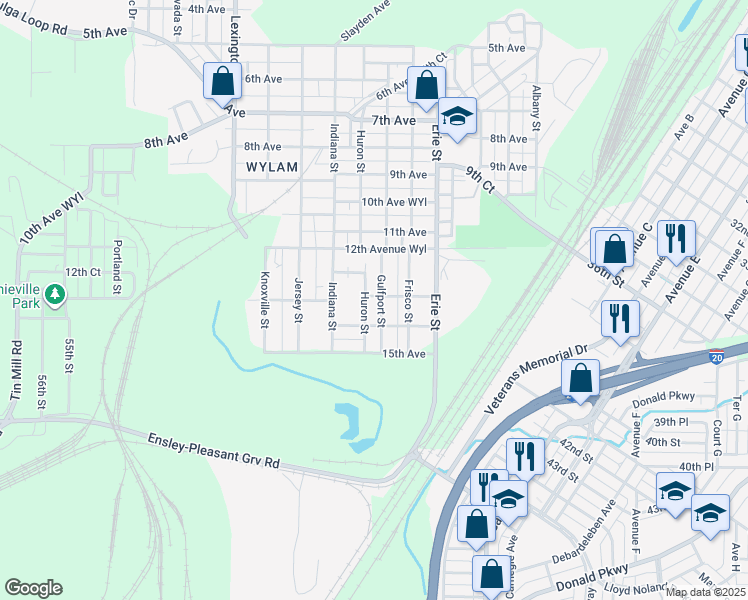 map of restaurants, bars, coffee shops, grocery stores, and more near 1236 Gulfport Street in Birmingham