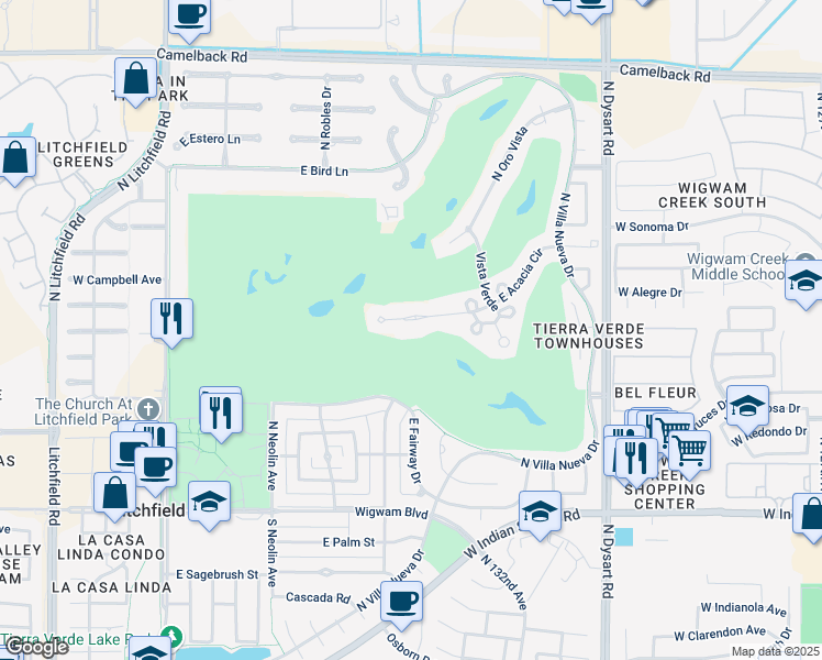 map of restaurants, bars, coffee shops, grocery stores, and more near 1013 East Acacia Circle in Litchfield Park