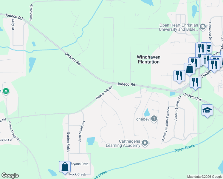 map of restaurants, bars, coffee shops, grocery stores, and more near 101 Jodeco Way in Stockbridge