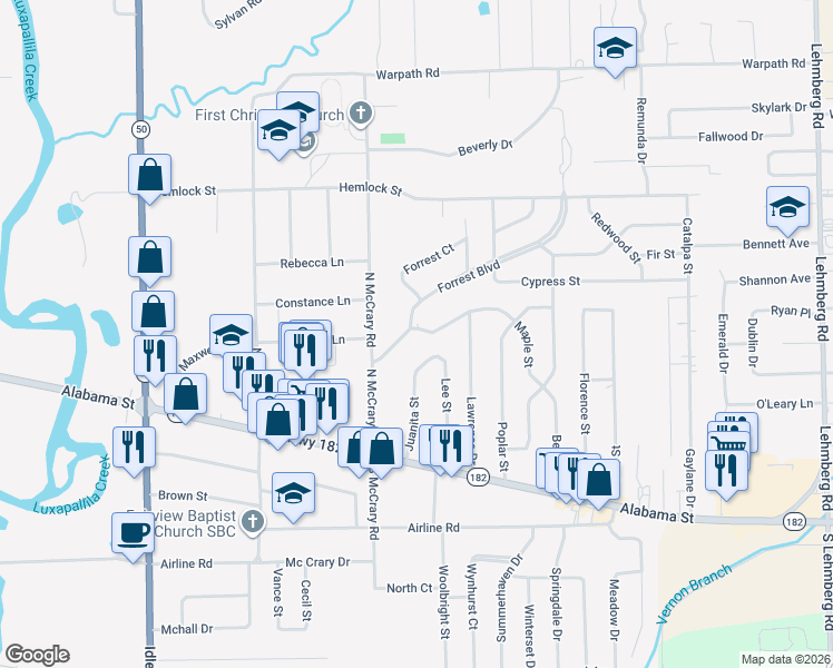 map of restaurants, bars, coffee shops, grocery stores, and more near 400 Forrest Boulevard in Columbus