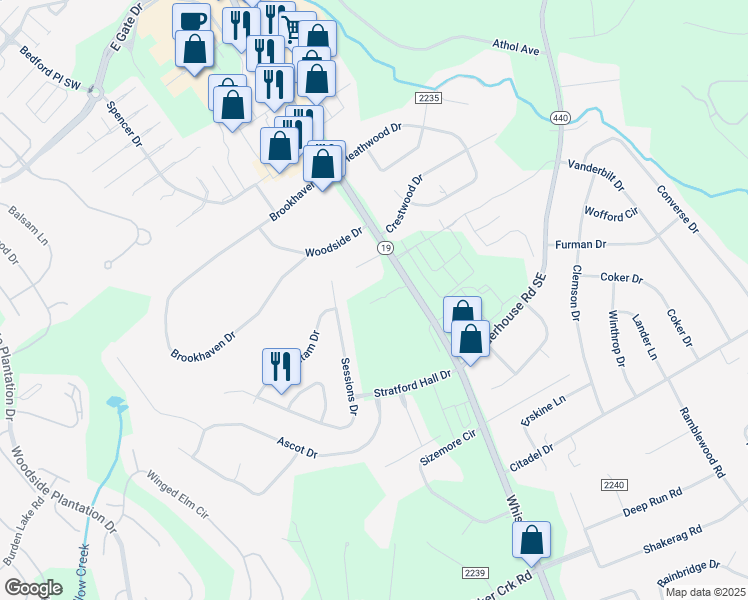 map of restaurants, bars, coffee shops, grocery stores, and more near 940 Secret Mangrove Garden Southwest in Aiken