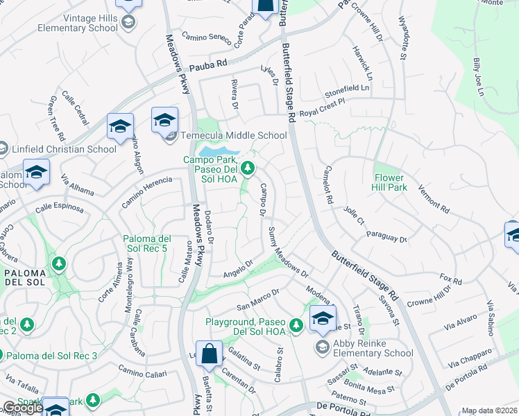map of restaurants, bars, coffee shops, grocery stores, and more near 32583 Lama Court in Temecula