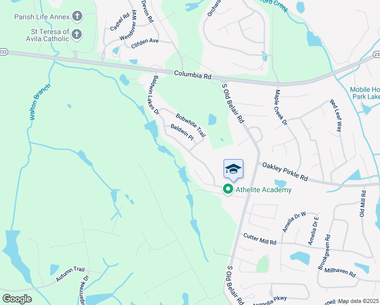 map of restaurants, bars, coffee shops, grocery stores, and more near 1593 Baldwin Lakes Drive in Grovetown