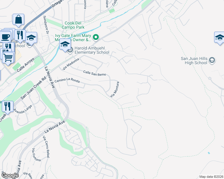 map of restaurants, bars, coffee shops, grocery stores, and more near 28171 Calle San Remo in San Juan Capistrano