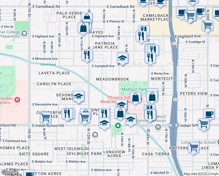 map of restaurants, bars, coffee shops, grocery stores, and more near 4324 North 13th Place in Phoenix