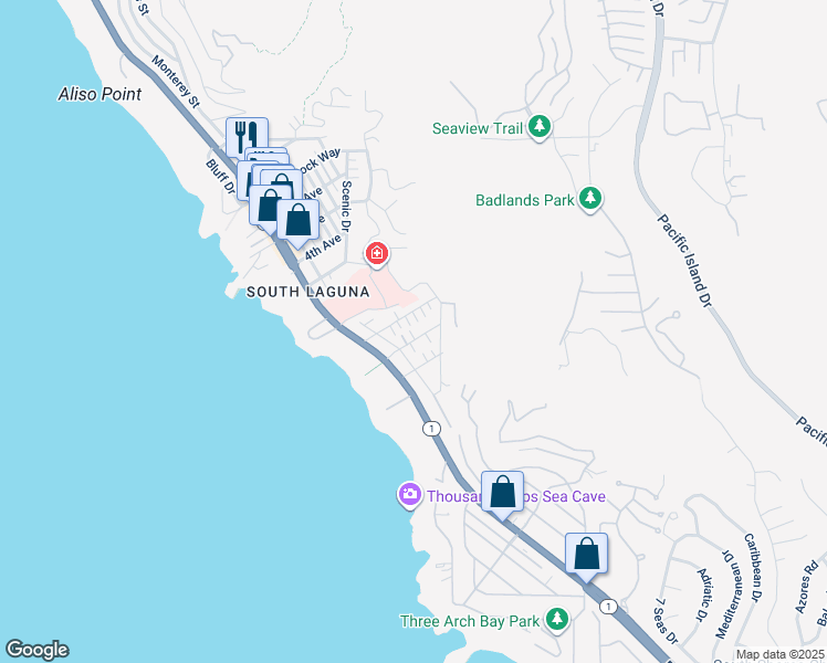 map of restaurants, bars, coffee shops, grocery stores, and more near 31862 8th Avenue in Laguna Beach