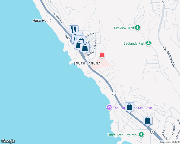 map of restaurants, bars, coffee shops, grocery stores, and more near 31875 Coast Highway in Laguna Beach