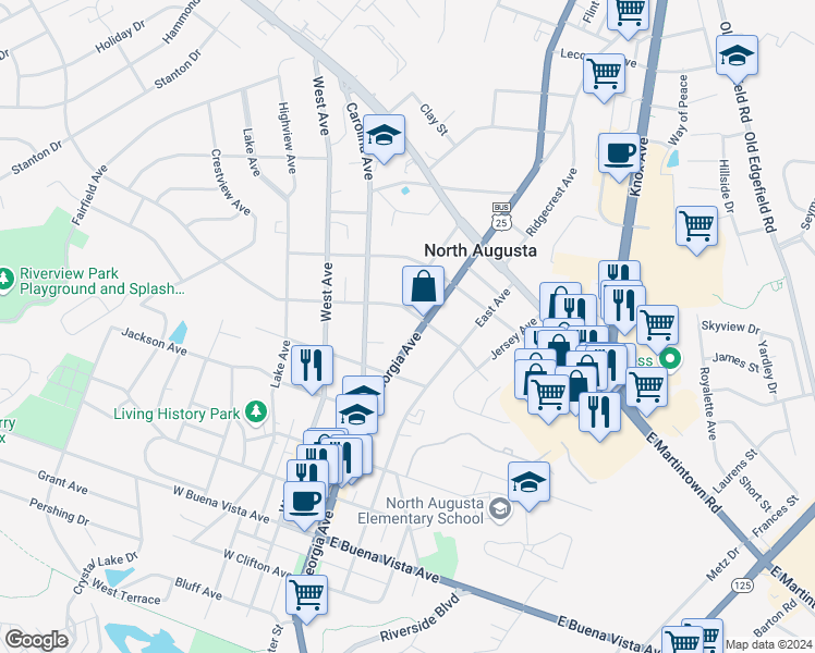 map of restaurants, bars, coffee shops, grocery stores, and more near 826 Georgia Avenue in North Augusta