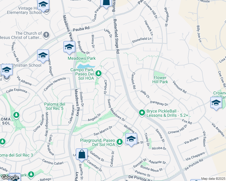 map of restaurants, bars, coffee shops, grocery stores, and more near 43075 Beamer Court in Temecula