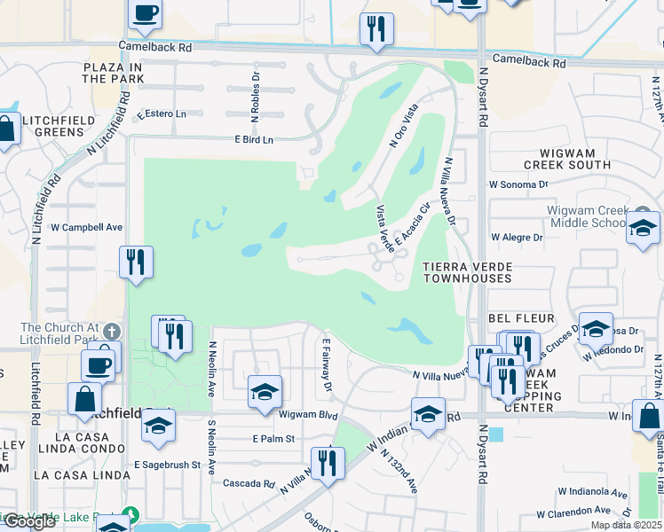 map of restaurants, bars, coffee shops, grocery stores, and more near 1013 East Acacia Circle in Litchfield Park