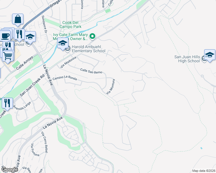 map of restaurants, bars, coffee shops, grocery stores, and more near 28171 Calle San Remo in San Juan Capistrano