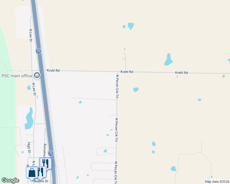 map of restaurants, bars, coffee shops, grocery stores, and more near 741 North Pecan Creek Trail in Valley View