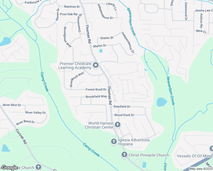 map of restaurants, bars, coffee shops, grocery stores, and more near 9415 Thomas Road in Jonesboro