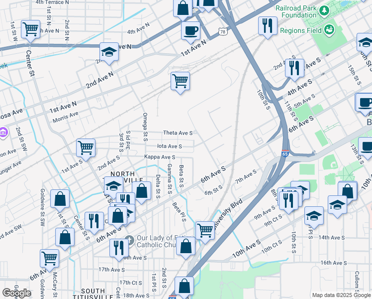 map of restaurants, bars, coffee shops, grocery stores, and more near 483 Iota Avenue South in Birmingham