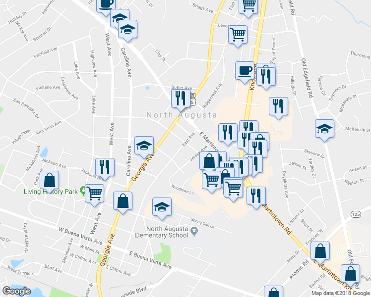 map of restaurants, bars, coffee shops, grocery stores, and more near 200 Arlington Heights in North Augusta