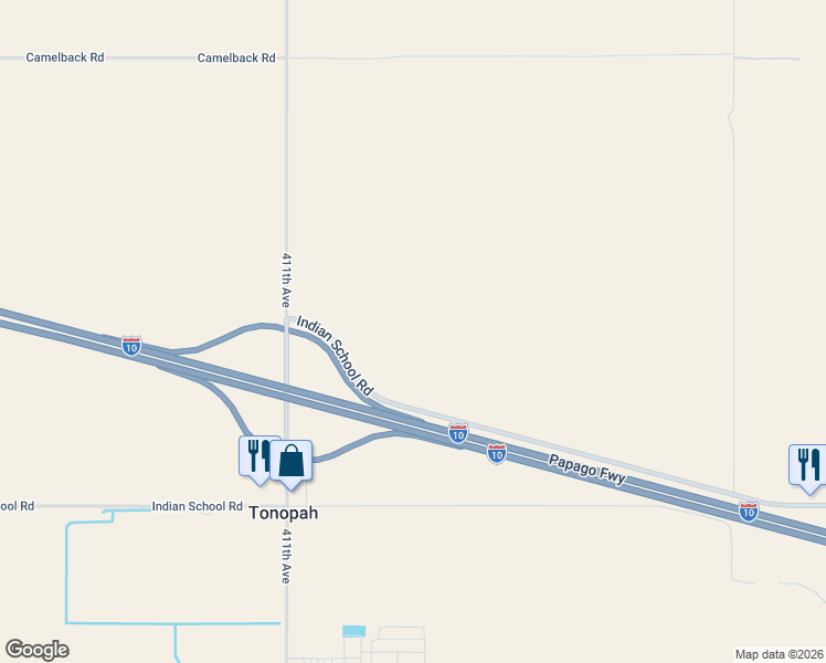 map of restaurants, bars, coffee shops, grocery stores, and more near Indian School Road in Tonopah