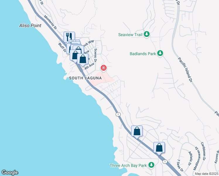 map of restaurants, bars, coffee shops, grocery stores, and more near in Laguna Beach
