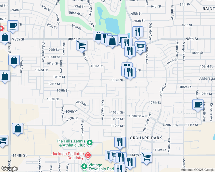 map of restaurants, bars, coffee shops, grocery stores, and more near 4426 105th Street in Lubbock