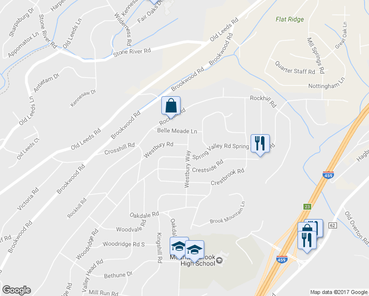 map of restaurants, bars, coffee shops, grocery stores, and more near 3637 Westbury Road in Birmingham