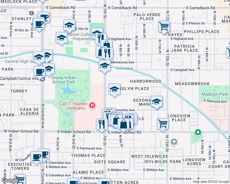 map of restaurants, bars, coffee shops, grocery stores, and more near 720 East Montecito Avenue in Phoenix