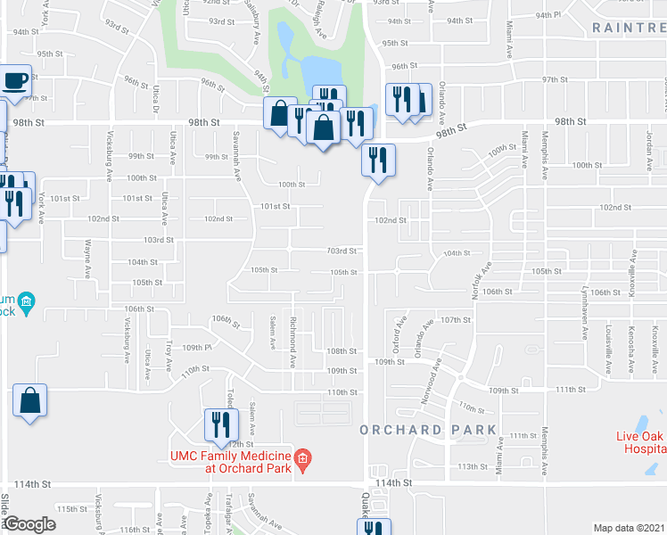 map of restaurants, bars, coffee shops, grocery stores, and more near 4418 105th Street in Lubbock