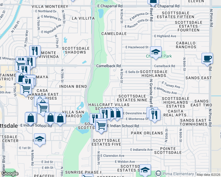 map of restaurants, bars, coffee shops, grocery stores, and more near 8120 East Glenrosa Avenue in Scottsdale