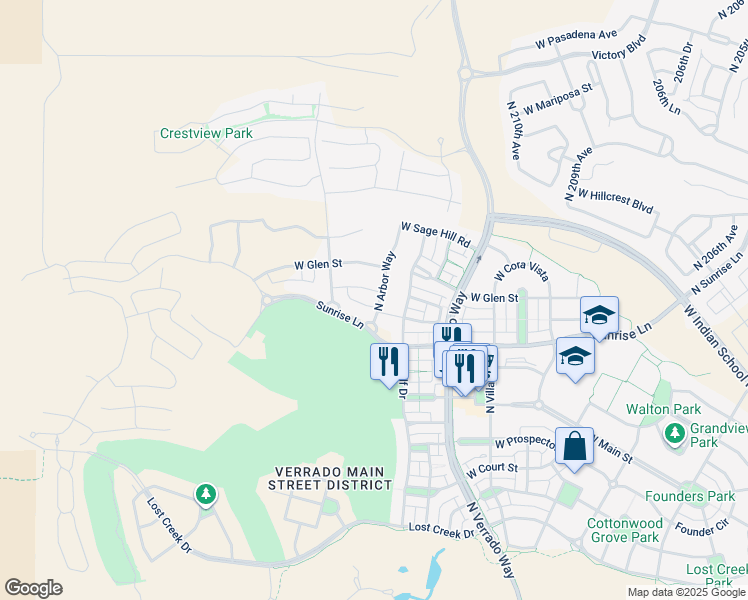 map of restaurants, bars, coffee shops, grocery stores, and more near 21239 West Sycamore Drive in Buckeye