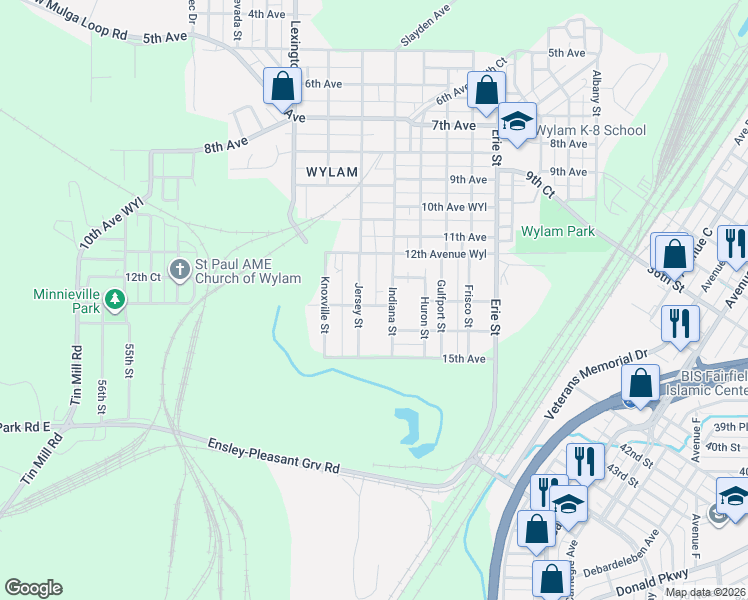 map of restaurants, bars, coffee shops, grocery stores, and more near 1241 Jersey Street in Birmingham
