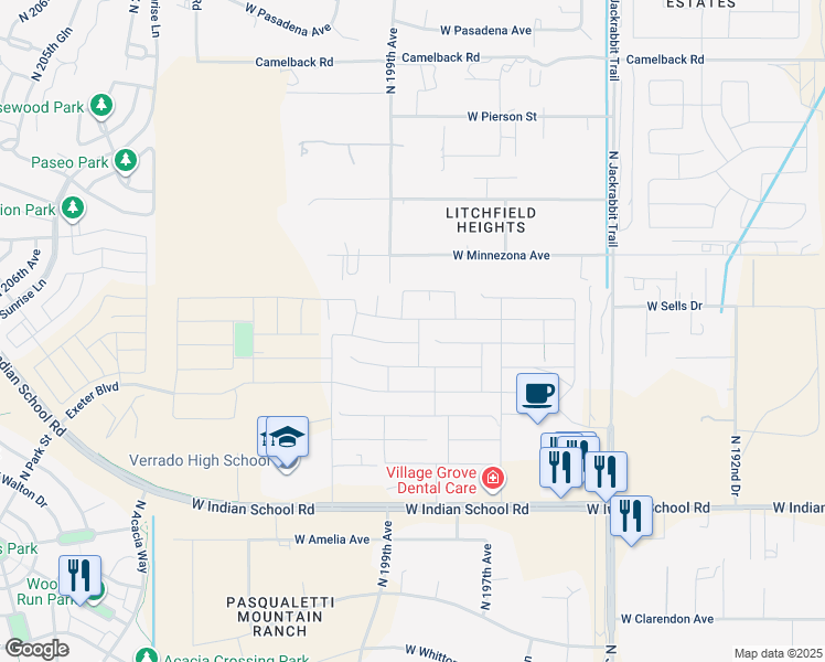 map of restaurants, bars, coffee shops, grocery stores, and more near 4430 North 198th Avenue in Litchfield Park