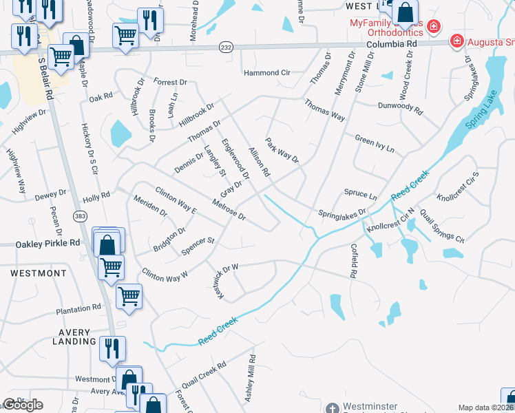 map of restaurants, bars, coffee shops, grocery stores, and more near 4068 Melrose Drive in Martinez