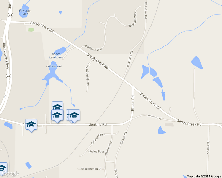 map of restaurants, bars, coffee shops, grocery stores, and more near 1214 Sandy Creek Road in Fayetteville