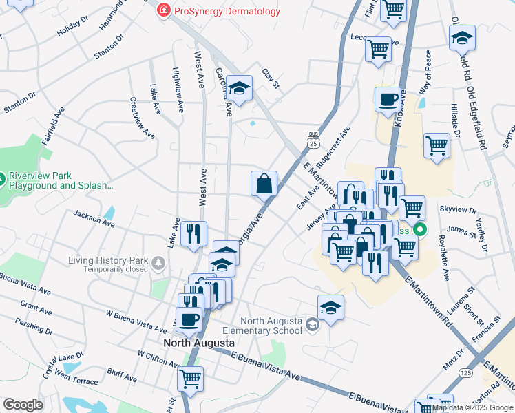 map of restaurants, bars, coffee shops, grocery stores, and more near 826 Georgia Avenue in North Augusta