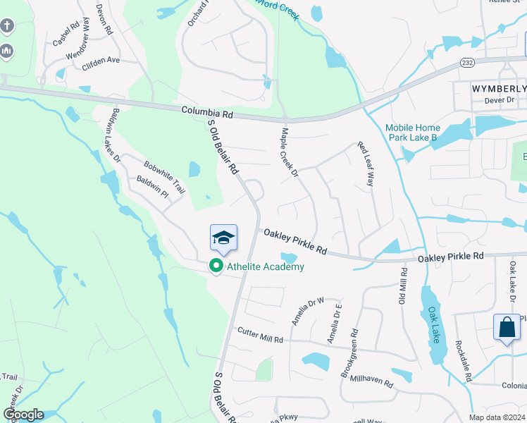 map of restaurants, bars, coffee shops, grocery stores, and more near 178 South Old Belair Road in Grovetown