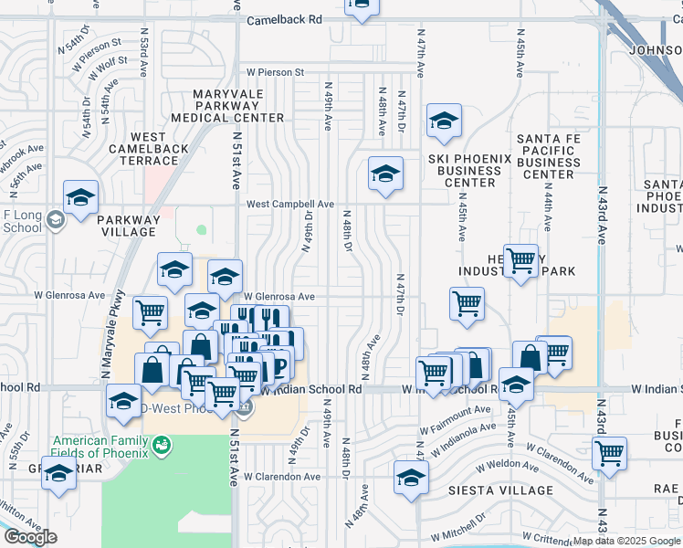 map of restaurants, bars, coffee shops, grocery stores, and more near 4836 West Montecito Avenue in Phoenix